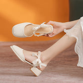 Tacones de punta gruesa con lazo estilo hada de primavera para mujer